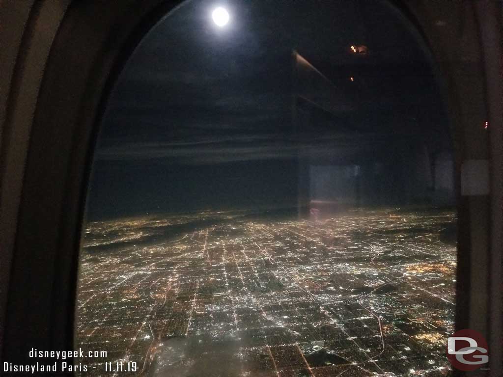 The moon over Los Angeles as we climbed out of the LA area.