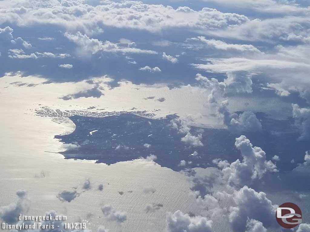 We flew over the northern coast of France. 