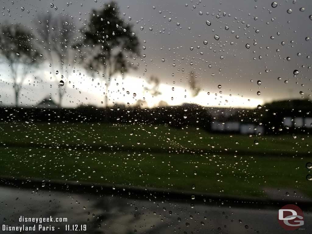 Rain was falling as we arrived at the Disneyland Paris Resort.