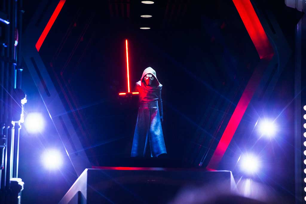 Guests come face to face with First Order Supreme Leader Kylo Ren as they race through a Star Destroyer in Star Wars: Rise of the Resistance, the groundbreaking new attraction opening Dec. 5, 2019, inside Star Wars: Galaxy’s Edge at Disney’s Hollywood Studios in Florida and Jan. 17, 2020, at Disneyland Park in California. (Steven Diaz, photographer)