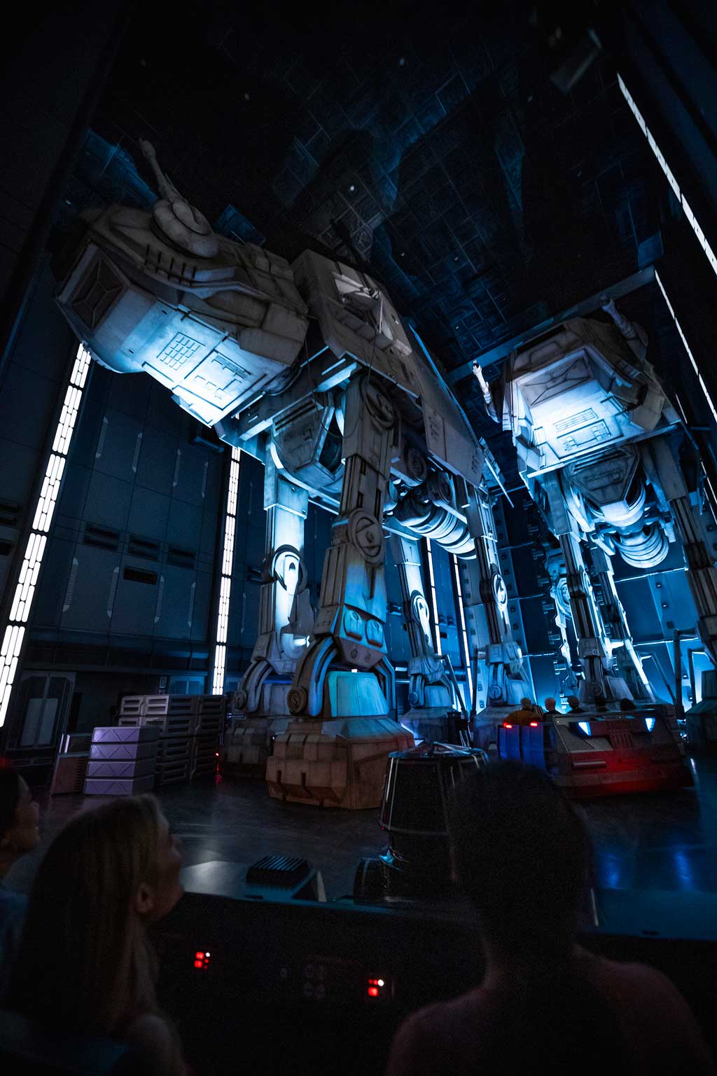 Guests race past massive AT-AT walkers aboard a First Order Star Destroyer as part of Star Wars: Rise of the Resistance, the groundbreaking new attraction opening Dec. 5, 2019, inside Star Wars: Galaxy’s Edge at Disney’s Hollywood Studios in Florida and Jan. 17, 2020, at Disneyland Park in California. (Matt Stroshane, photographer)