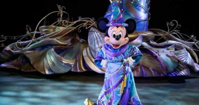 Pictured during a backstage rehearsal of the “Magic Happens” parade set to debut at Disneyland Park in California Feb. 28, 2020, Mickey Mouse will wear an all-new sorcerer-inspired costume as he leads the way from atop a 15-foot tall iridescent magical hat. The parade will come to life with an energetic musical score and new songs and will feature stunning floats, beautiful costumes and beloved Disney characters. (Joshua Sudock/Disneyland Resort)