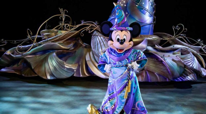 Pictured during a backstage rehearsal of the “Magic Happens” parade set to debut at Disneyland Park in California Feb. 28, 2020, Mickey Mouse will wear an all-new sorcerer-inspired costume as he leads the way from atop a 15-foot tall iridescent magical hat. The parade will come to life with an energetic musical score and new songs and will feature stunning floats, beautiful costumes and beloved Disney characters. (Joshua Sudock/Disneyland Resort)
