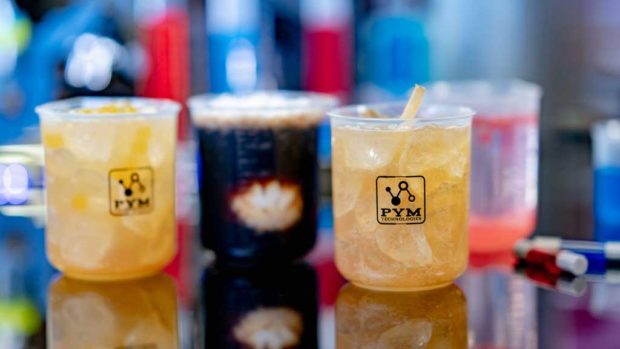 From left to right, alcoholic beverages: X-Periment, Molecular Meltdown, Honey Buzz and Particle Fizz (David Nguyen/Disneyland Resort)