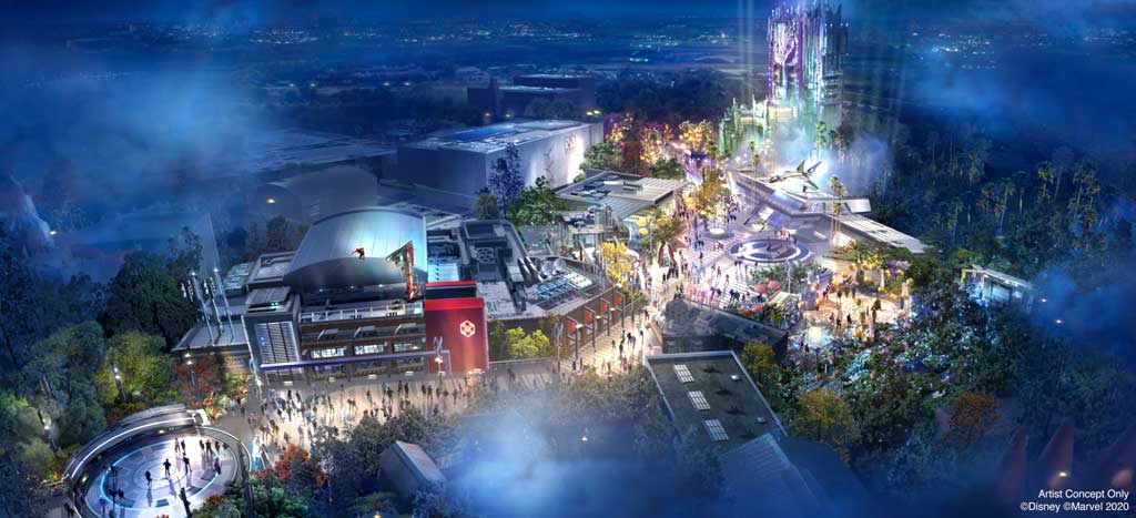 Avengers Campus opens July 18, 2020, at Disney California Adventure Park in Anaheim, California, inviting guests of all ages into a new land where they will sling webs on the first Disney ride-through attraction to feature Spider-Man. The immersive land also presents multiple heroic encounters with Avengers and their allies, like Iron Man, Black Widow, Black Panther and more. At Pym Test Kitchen, food scientists will utilize Ant-Man and The Wasp’s shrinking and growing technology to serve up perfectly sized snacks. (Disneyland Resort)