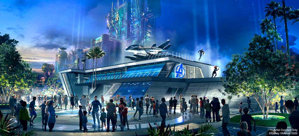 Throughout the day at Avengers Headquarters at Avengers Campus inside Disney California Adventure Park in Anaheim, California, recruits may encounter epic, live-action moments with Avengers heading off the threat of their foes. The Avengers Headquarters is the heart of the land and features the iconic Quinjet stealth aircraft. Avengers Campus opens July 18, 2020. (Disneyland Resort)