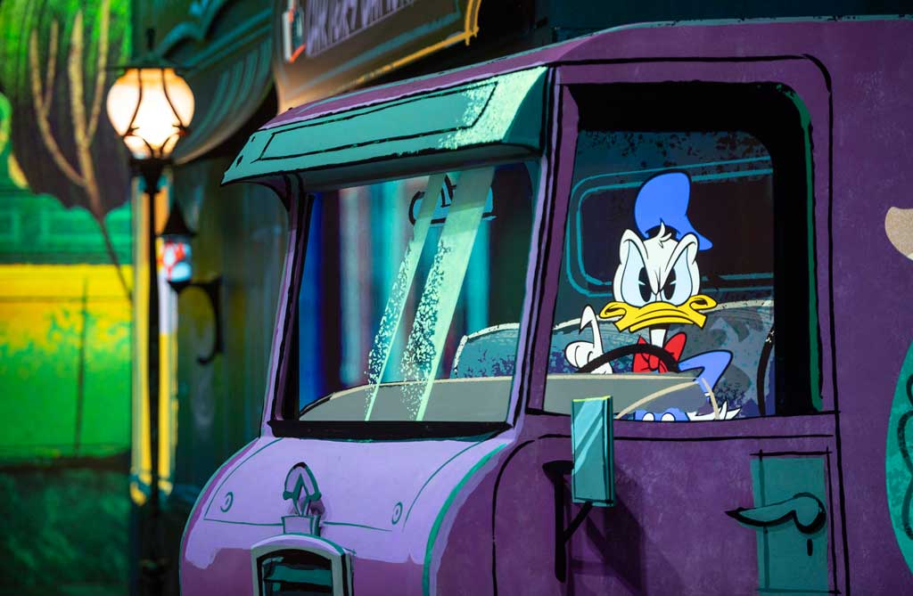 Donald Duck is one of several beloved Disney characters featured in Mickey & Minnie’s Runaway Railway, opening March 4, 2020, in Disney’s Hollywood Studios at Walt Disney World Resort in Lake Buena Vista, Fla. The first ride-through attraction in Disney history featuring Mickey Mouse and Minnie Mouse brings guests into the vibrant world of “Mickey Mouse” cartoon shorts. (Kent Phillips, photographer)