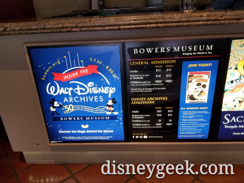The Walt Disney Archives exhibit will run through August 30th. Here is the admission pricing information.