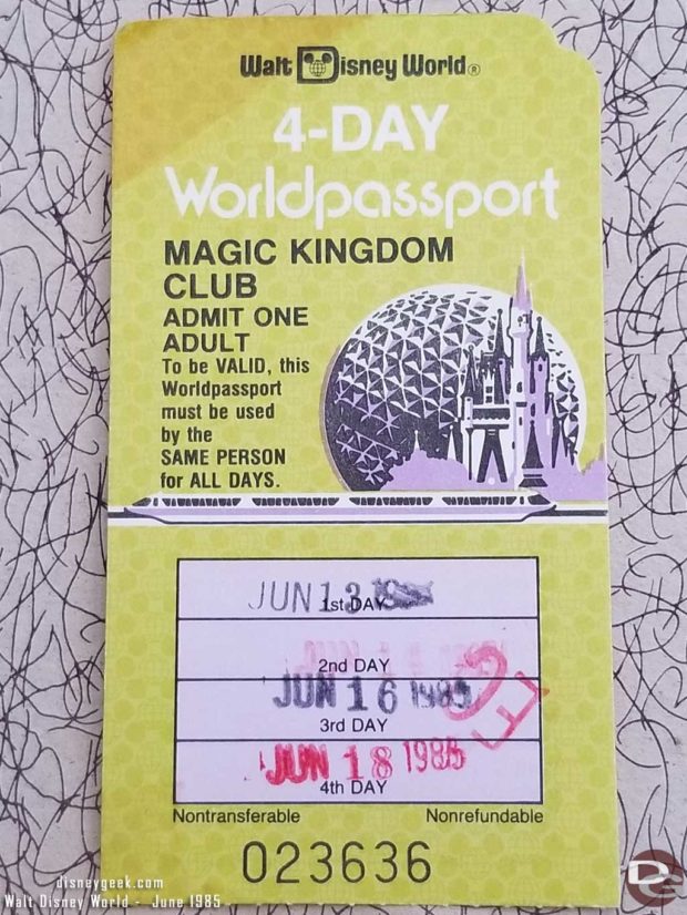 1985 - Walt Disney World - Magic Kingdom Club Ticket
