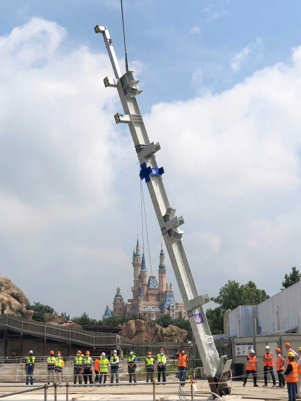 The first steel column was installed this morning, filled with thousands of Cast Members’ and Imagineers’ signatures