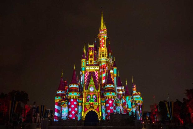 Walt Disney World Resort in Lake Buena Vista, Fla., will reimagine its holiday celebration this year. From Nov. 6 to Dec. 30, when night falls at Magic Kingdom Park, projection effects will transform Cinderella Castle with a kaleidoscope of holiday-themed designs. (David Roark, photographer)