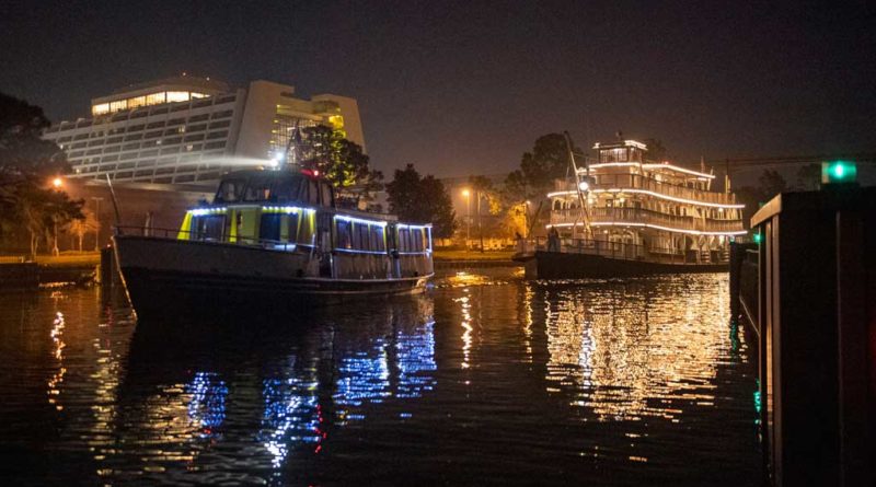 The Liberty Belle riverboat crosses the water bridge connecting Bay Lake and Seven Seas Lagoon near Disney’s Contemporary Resort at Walt Disney World Resort in Lake Buena Vista, Fla. The boat was repositioned overnight following a nearly complete four-month scheduled refurbishment of Rivers of America, which sent the classic paddle wheeler to dry dock behind Magic Kingdom Park. (David Roark, photographer)