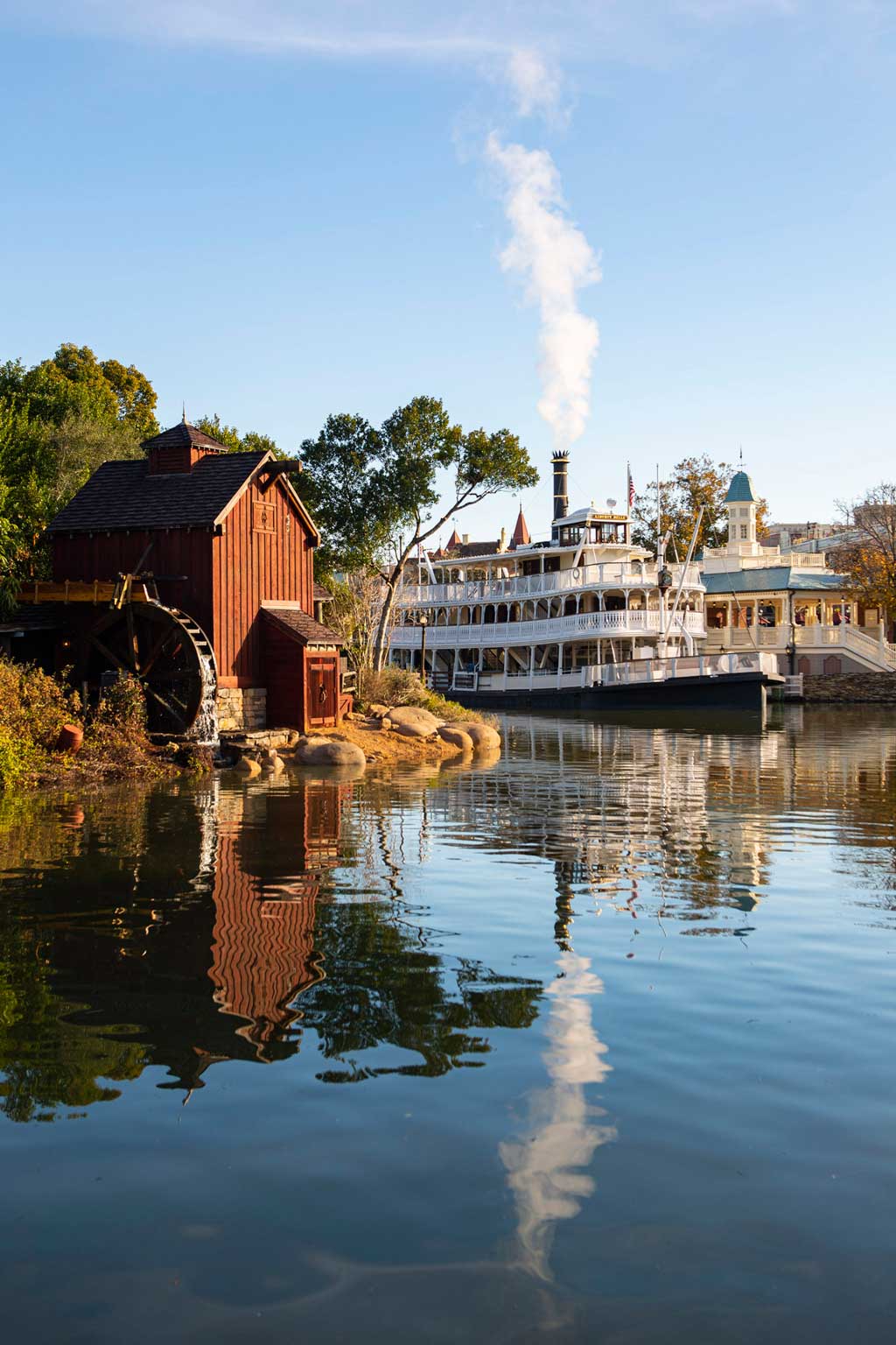 The Liberty Belle riverboat returns to its dock in Liberty Square, following a four-month scheduled refurbishment of Rivers of America in Magic Kingdom Park at Walt Disney World Resort in Lake Buena Vista, Fla. While cast members replaced her underwater track and updated sections of the surrounding areas, the boat was sent to a temporary dry dock. (David Roark, photographer)