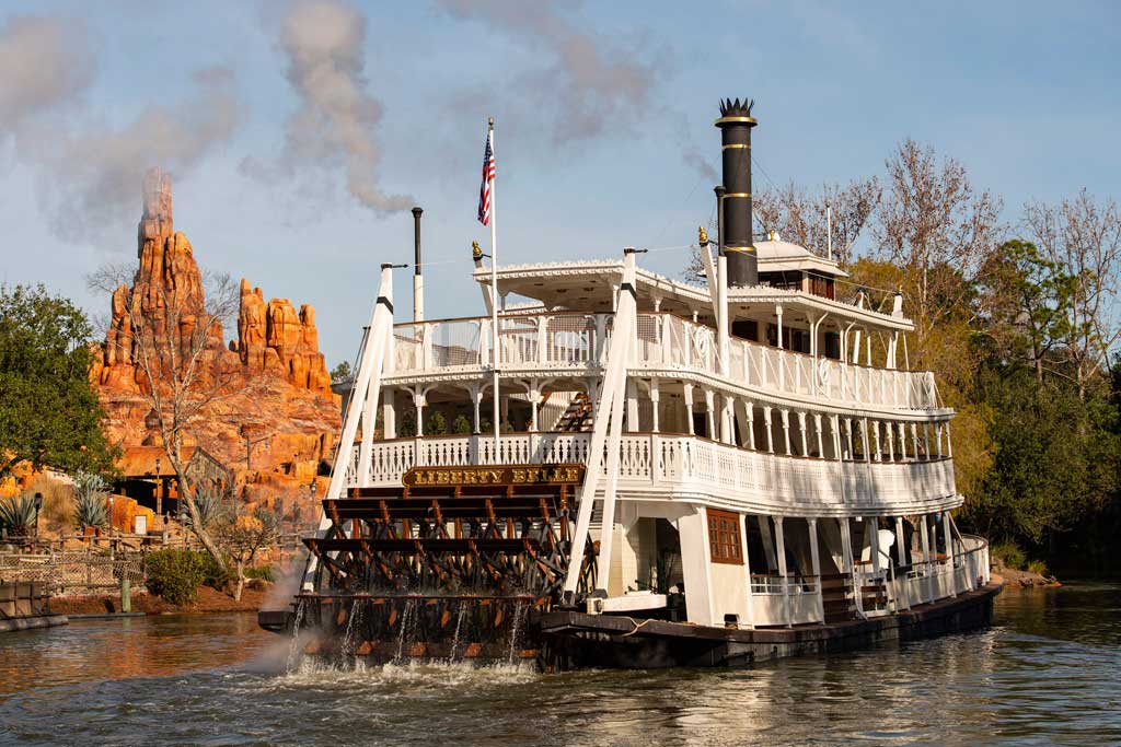 The Liberty Belle riverboat sails Rivers of America through Frontierland at Magic Kingdom Park in Walt Disney World Resort in Lake Buena Vista, Fla., following a scheduled four-month refurbishment to replace the authentic paddle wheeler’s underwater track. (David Roark, photographer)