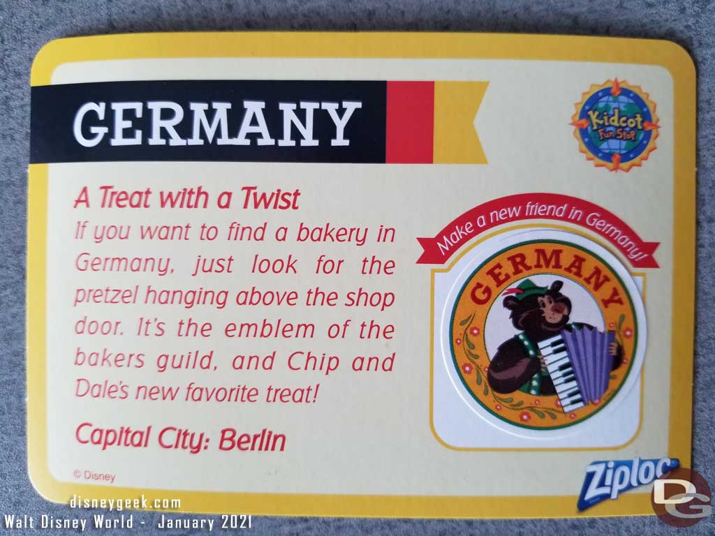 EPCOT Kidcot Fun Stop Card - Germany