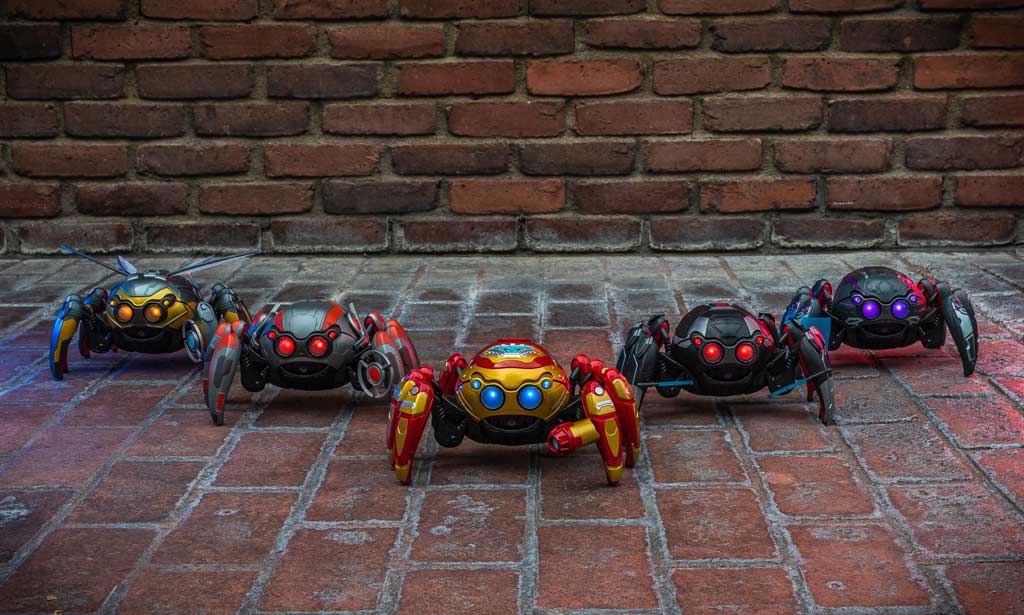 Guests visiting Avengers Campus at Disney California Adventure Park, will find the latest Super Hero gadgets at the WEB Suppliers store. Pictured here, interactive Spider-Bots, much like the ones seen throughout Avengers Campus, are powered by a remote control with eight articulated legs that move forward and backward. Guests may customize their Spider-Bot with tactical upgrades to harness the powers and style of some of their favorite Super Heroes. (Christian Thompson/Disneyland Resort)