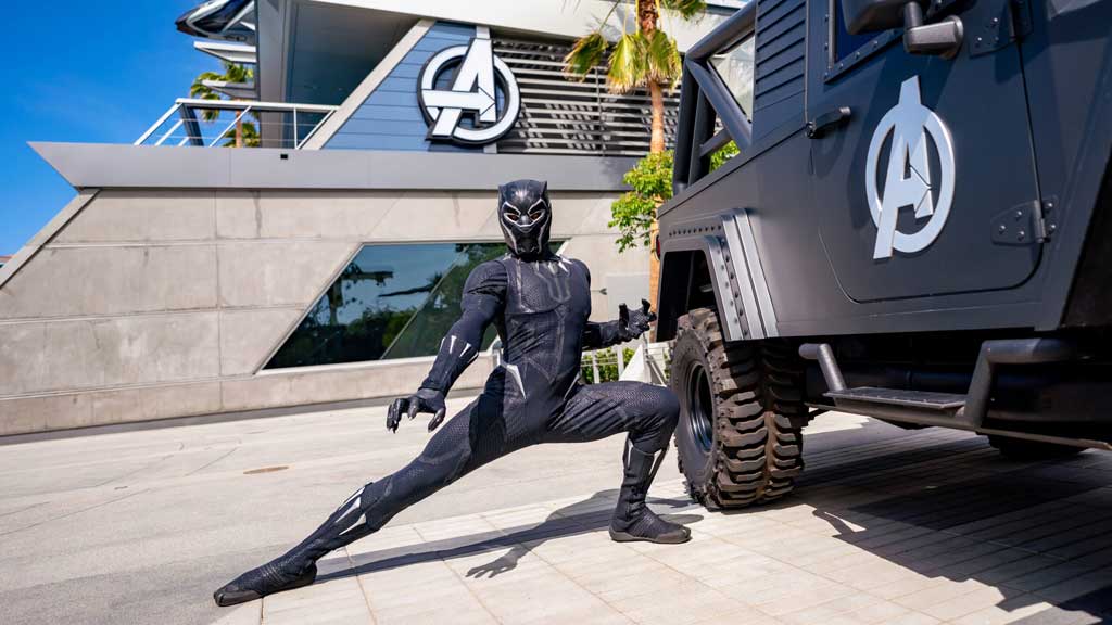 When trouble ensues at Avengers Campus at Disney California Adventure Park, out of nowhere Earth’s Mightiest Heroes arrive to save the day. Guests may see Black Panther, Black Widow or Captain America spring into action, heading off the threat from these foes. (Richard Harbaugh/Disneyland Resort)