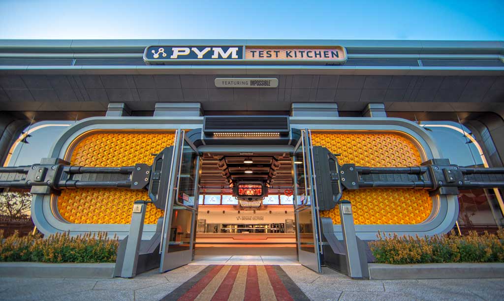 Opening June 4, 2021, Avengers Campus at Disney California Adventure Park in Anaheim, California, will offer dishes that are rich in both flavor and storytelling. Just as Ant-Man and The Wasp used shrinking and growing technology, Pym Test Kitchen, featuring ImpossibleTM Foods applies this science to innovative food. Pym Test Kitchen uses ÒPym ParticlesÓ to showcase normal foods at unusual scales, including shareable bites, inventive entrees and sweet treats. (Christian Thompson/Disneyland Resort)