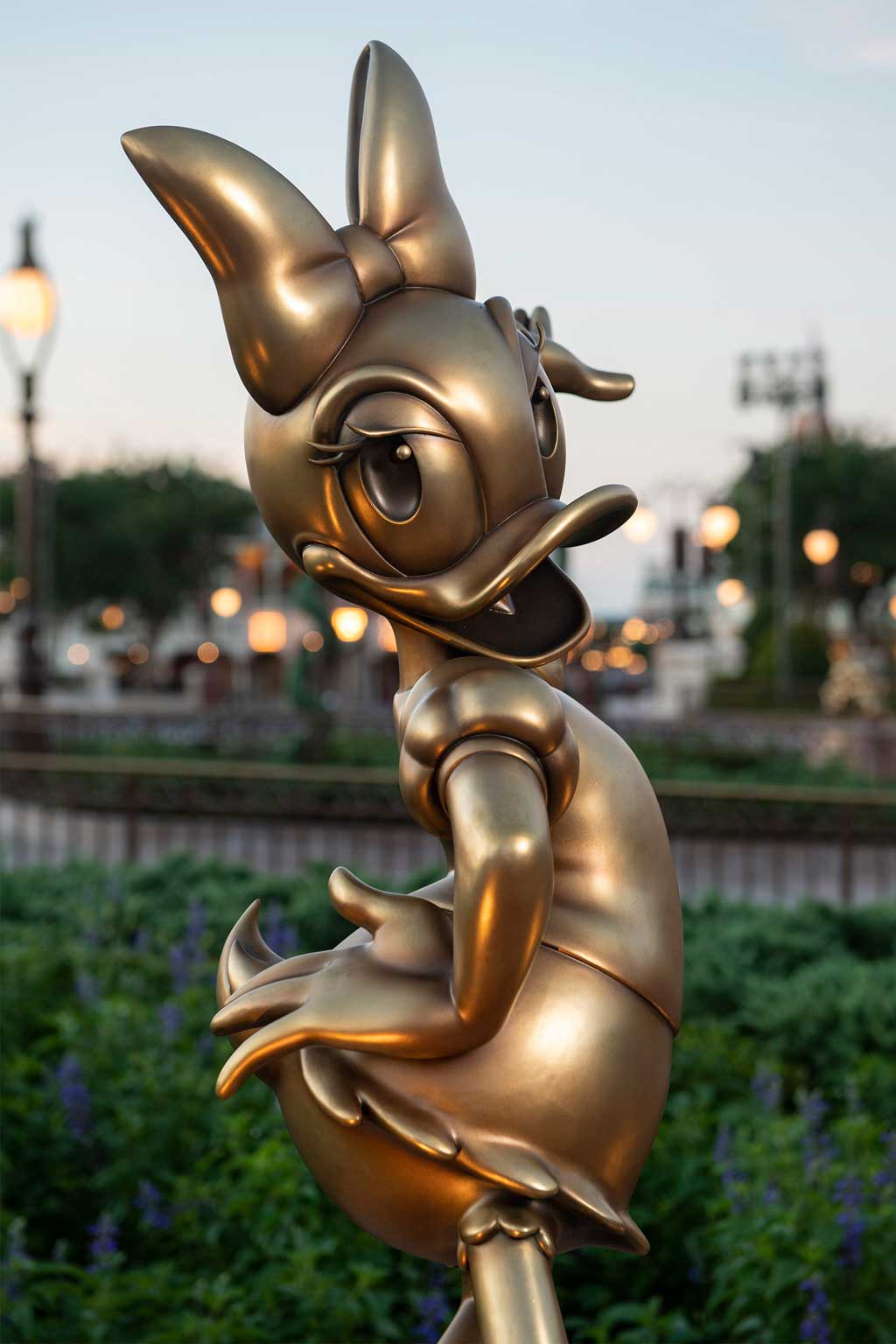 Daisy Duck at Magic Kingdom Park is one of the “Disney Fab 50” golden character sculptures appearing in all four Walt Disney World Resort theme parks in Lake Buena Vista, Fla., as part of “The World’s Most Magical Celebration,” beginning Oct. 1, 2021, in honor of the resort’s 50th anniversary. (David Roark, photographer)