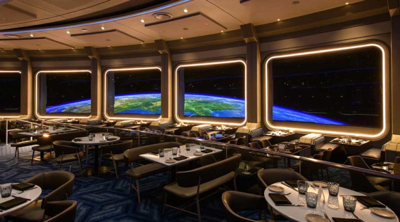 Space 220 Restaurant offers the “height of dining” at EPCOT at Walt Disney World Resort in Lake Buena Vista, Fla. The first-of-its-kind concept opens Sept. 27, 2021, inviting guests to feel as if they travel 220 miles above Earth to the Centauri Space Station for lunch or dinner. (Todd Anderson, photographer)