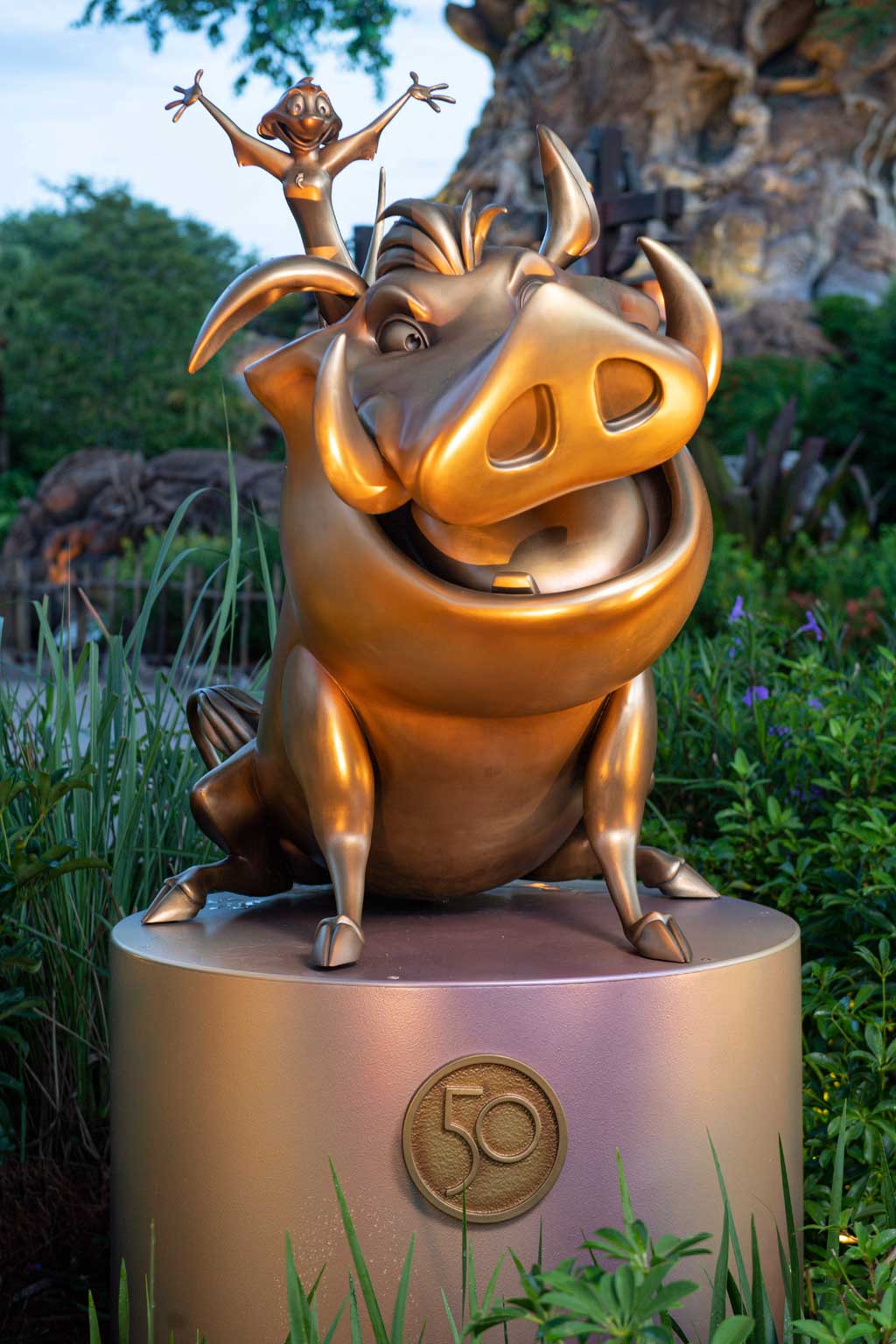 Timon and Pumba at Disney’s Animal Kingdom Theme Park are two of the “Disney Fab 50 Character Collection” appearing in all four Walt Disney World Resort theme parks in Lake Buena Vista, Fla., as part of “The World’s Most Magical Celebration,” beginning Oct. 1, 2021, in honor of the resort’s 50th anniversary. (David Roark, photographer)