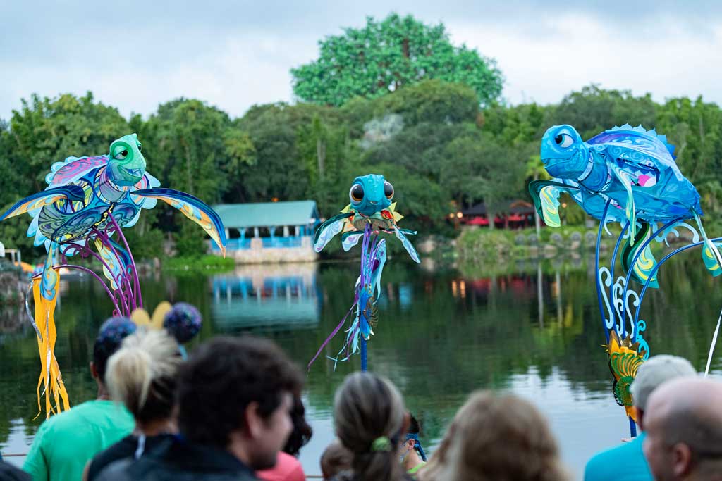New daytime entertainment is stirring at Disney’s Animal Kingdom Theme Park, as “Disney KiteTails” comes alive several times daily beginning Oct. 1, 2021, at Walt Disney World Resort in Lake Buena Vista, Fla. Performers fly windcatchers and kites of all shapes and sizes, while out on the water elaborate three-dimensional kites – some stretching to 30 feet long – depict Disney animal friends, including Simba, Zazu, Baloo and King Louie. These colorful creations dance through the sky to the beat of favorite Disney songs in an uplifting, vibrant experience for the whole family. (Matt Stroshane, photographer)