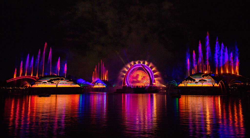 “Harmonious” at EPCOT is one of the largest nighttime spectaculars ever created for a Disney theme park. Debuting Oct. 1, 2021, at Walt Disney World Resort in Lake Buena Vista, Fla., the show celebrates the way Disney music inspires people the world over, carrying them away on a stream of familiar songs reinterpreted by a culturally diverse group of 240 artists from around the globe. “Harmonious” features massive floating set pieces, custom-built LED panels, choreographed moving fountains, lights, pyrotechnics, lasers and more. (David Roark, photographer)