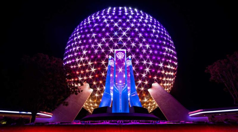 New lights shine across the reflective panels of Spaceship Earth, connecting to one another like stars in a nighttime sky and creating a mesmerizing symbol of optimism when it transforms into a Beacon of Magic at EPCOT at Walt Disney World Resort in Lake Buena Vista, Florida, during the resorts 50th anniversary celebration. (David Roark, photographer)