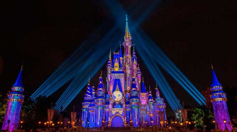 Cinderella Castle illuminates with a dazzling radiance and pixie-dust sparkle when it transforms into a Beacon of Magic at Magic Kingdom Park at Walt Disney World Resort in Lake Buena Vista, Florida, as part of the resorts 50th anniversary celebration. (David Roark, photographer)