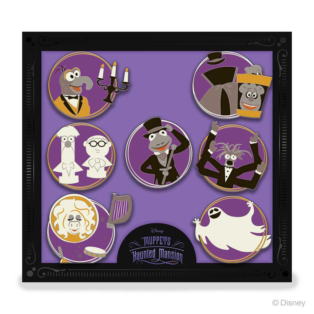 Muppets Haunted Mansion Collection by Mickey’s of Glendale  Mickey’s of Glendale has created a set of ghoulishly delightful merchandise just for Gold Members—in honor of the new Disney+ special debuting this week—including a pin set, collectible coin, t-shirts, camp shirt, and individual puns, we mean, pins. 