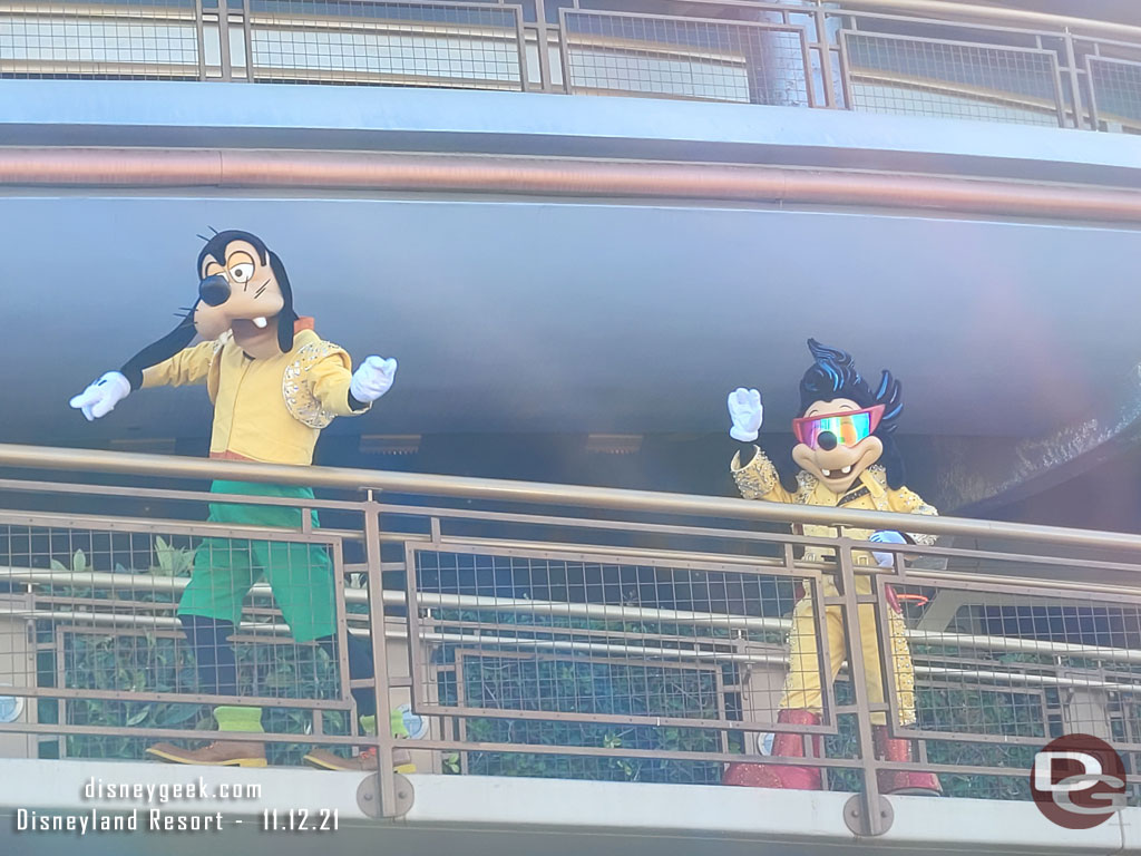Goofy an Max in their Powerline costumes in Tomorrowland