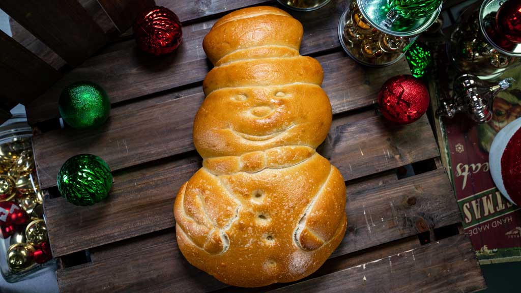 Snowman-shaped Sourdough at Boudin Bread Cart