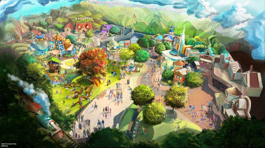 An ambitious reimagining of MickeyÕs Toontown in Disneyland Park in Anaheim, California, will debut in early 2023, alongside the new attraction, Mickey & MinnieÕs Runaway Railway. Building on the legacy of MickeyÕs Toontown, Imagineers are working to create some all-new experiences so families and young children can have more opportunities to play together in Disneyland park. Read more on the Disney Parks Blog. (Artist Concept/Disneyland Resort)