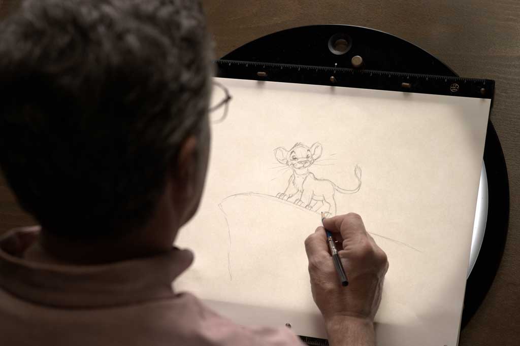 In his over 40 years with Disney, Mark Henn has been the Supervising Animator of Ariel, Belle, Jasmine, Tiana, Mulan, young Simba and more. In this episode of Sketchbook, Mark revisits the character young Simba. (Disney/Richard Harbaugh)