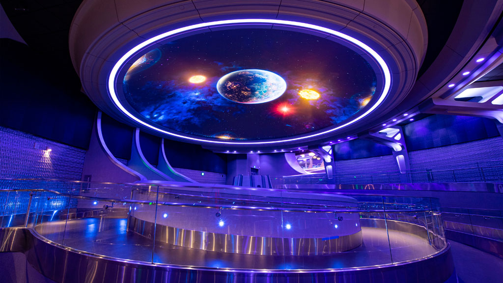 As part of Guardians of the Galaxy: Cosmic Rewind, the new family-thrill coaster attraction debuting this summer inside EPCOT at Walt Disney World Resort in Lake Buena Vista, Fla., guests will enter the Galaxarium, a sweeping planetarium-style space showcasing planets, stars and other intergalactic wonders that connect residents of Earth and the planet Xandar. (David Roark, photographer)