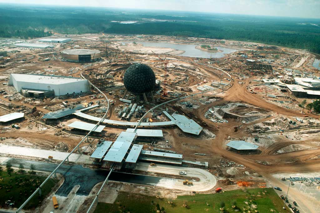 In 1981, construction on EPCOT continued at Walt Disney World Resort in Lake Buena Vista, Fla. The new theme park officially opened on Oct. 1, 1982. (Disney)