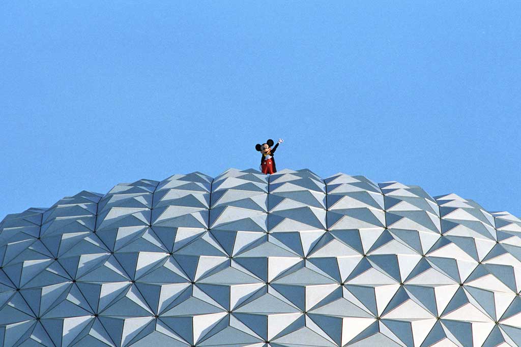 Mickey Mouse atop Spaceship Earth at EPCOT in 1993 at Walt Disney World Resort in Lake Buena Vista, Fla. (Disney)