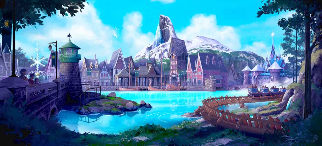 World of Frozen – Land Rendering Based on Walt Disney Animation Studios’ “Frozen” and “Frozen 2,” World of Frozen will open at Hong Kong Disneyland in the second half of 2023. Guests visiting World of Frozen will be immersed in new attractions, dining and shopping experiences as they stroll through the kingdom of Arendelle. (Artist Concept)