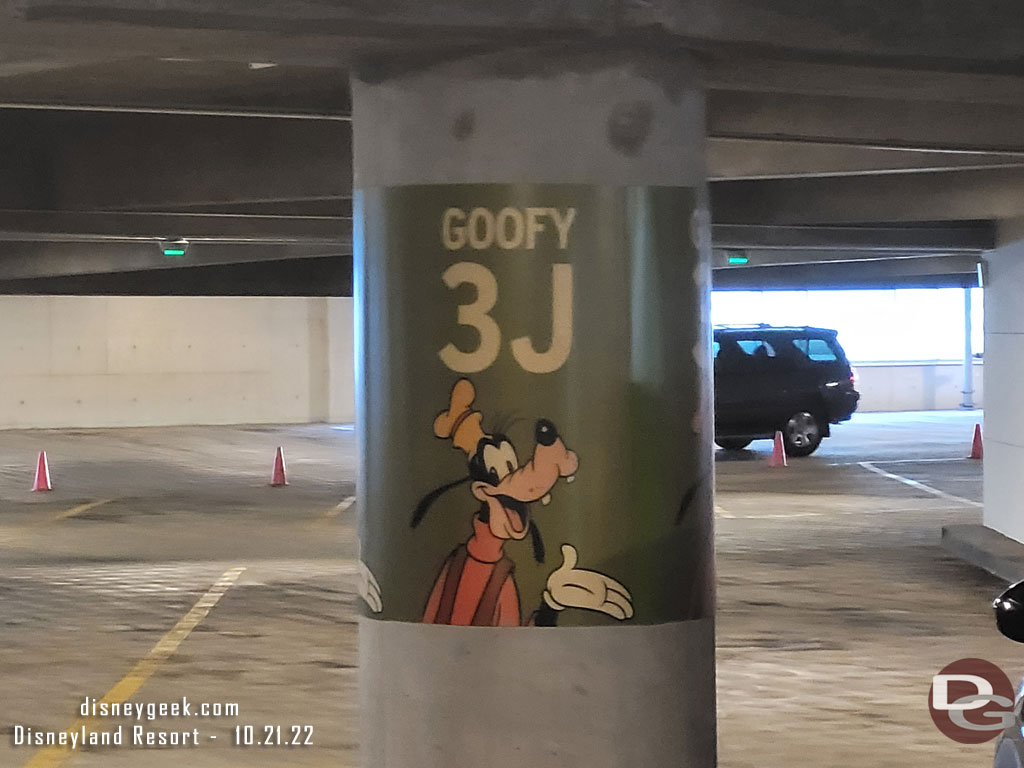 The nearest column to my spot today, I was near the far corner of the Mickey and Friends Parking structure on the 4th floor.