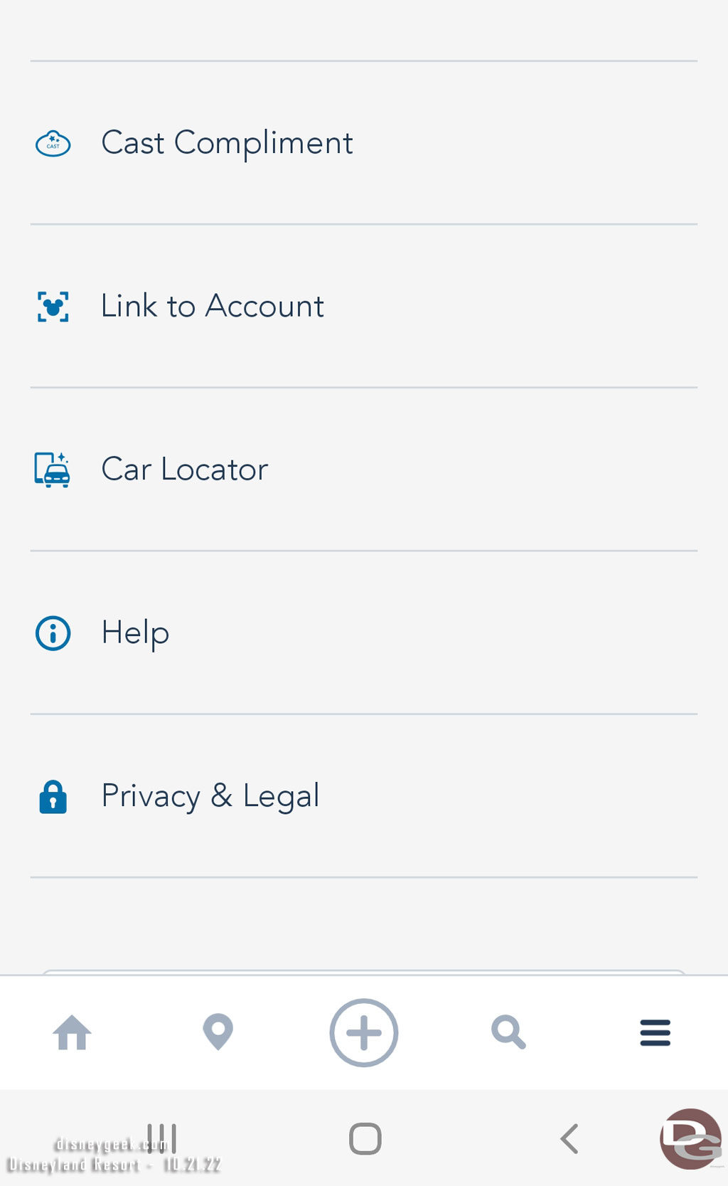 I started up the app and scrolled down to find the Car Locator button. It is near the bottom of the menu.
