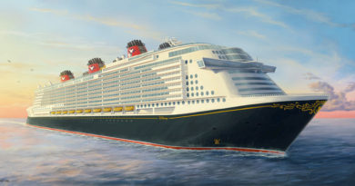 Early artist concept rendering depicts a new Disney Cruise Line ship in the iconic, Mickey Mouse-inspired colors of the fleet. Disney announced the acquisition of a partially completed ship that will bring the magic of a Disney vacation to new global destinations. The ship will be renamed with certain features reimagined under the world-renowned expertise of Walt Disney Imagineers. It will be based outside the United States. (Disney)
