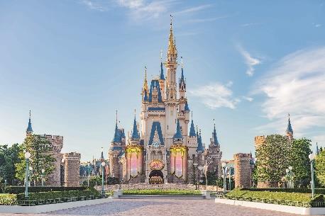 Decorations adorning Cinderella Castle at Tokyo Disneyland