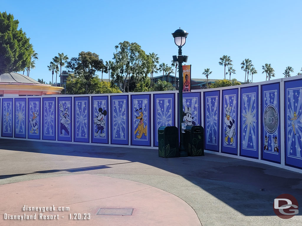 The construction walls on the West End project now feature Disney100 graphics