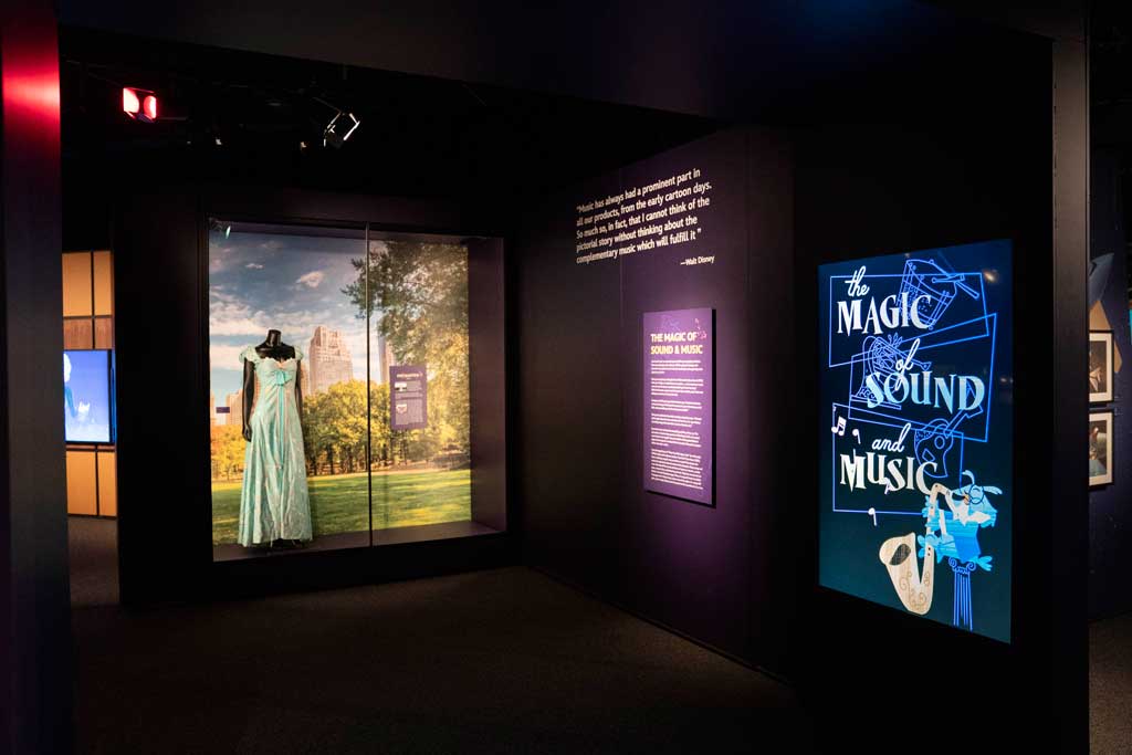 The Magic of Sound and Music gallery at Disney100: The Exhibition, now open at The Franklin Institute in Philadelphia. ©Disney