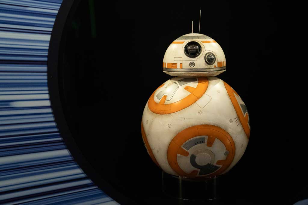 BB-8 puppet used in Star Wars: The Force Awakens (2015), Star Wars: The Last Jedi (2017), and Star Wars: The Rise of Skywalker (2019) on display at Disney100: The Exhibition, now open at The Franklin Institute in Philadelphia. ©& TM Lucasfilm Ltd.