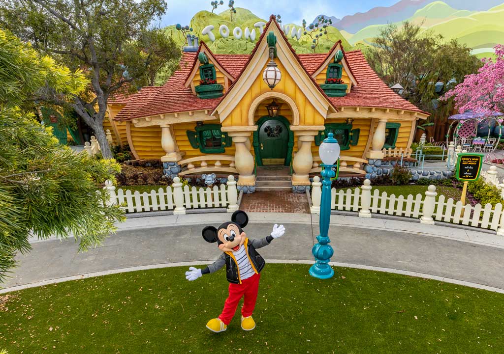 Mickey Mouse sports a new outfit specifically for when he is greeting guests outside of his home in the reimagined Mickey’s Toontown at Disneyland Park in Anaheim, Calif. Guests will discover playful gags and special surprises in every room of Mickey Mouse’s cartoon home. When he’s home, Mickey Mouse may also be available for photos and autographs. (Christian Thompson/Disneyland Resort)
