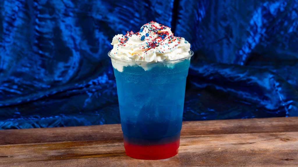 Patriotic Punch at Hollywood Lounge: Sprite and white cranberry juice with blue raspberry and cherry syrups topped with whipped cream (Non-alcoholic)