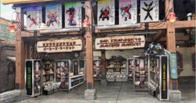 Later in summer 2023, guests at San Fransokyo Square at Disney California Adventure Park in Anaheim, Calif., will discover the San Fransokyo Maker’s Market, a storefront stocked with unique apparel, homewares and more featuring Baymax and friends. As shown in the concept art, the market’s shelves are situated on robot storage cases, with decommissioned battle bots on display. (Artist Concept/Disneyland Resort)