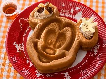 Mickey-Shaped Waffles Served with Chestnut-Flavored Whipped Cream and Maple Syrup at Great American Waffle Co. 800 yen