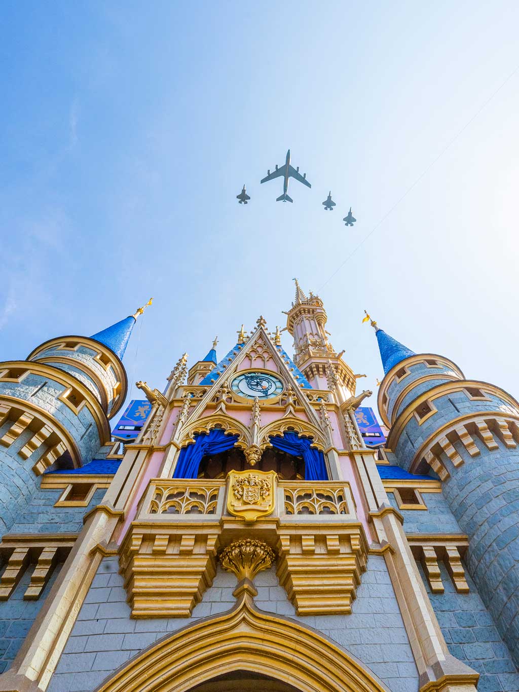  The U.S. Air Force conducts a special Independence Day flyover of Magic Kingdom Park on July 4, 2023. A squadron of F-35 stealth fighter jets flown by the 33rd Fighter Wing made two passes over the world-famous theme park. The first included a KC-135 tanker flown by the 6th Air Refueling Wing to mark the 100th anniversary of the Air Force’s 100 years of aerial refueling capabilities. (Abigail Nilsson, Photographer) 